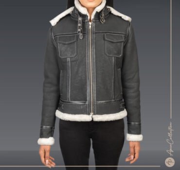 Bella Black Hooded Shearling Leather Jacket
