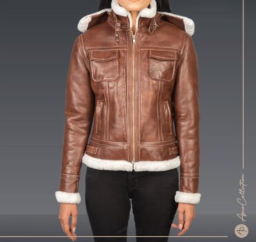 Bella Brown Hooded Shearling Leather Jacket