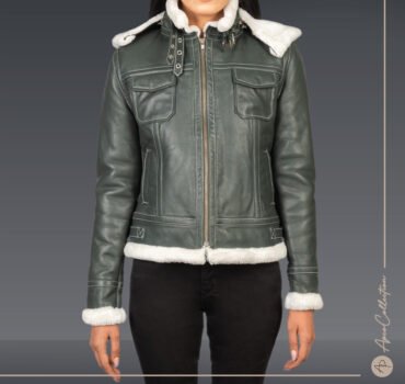 Bella Green Hooded Shearling Leather Jacket