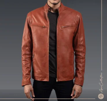 Dion Ionic Tan Brown Leather Biker Jacket