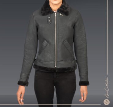 Kate W-BJ  Distressed Black Leather Bomber Jacket