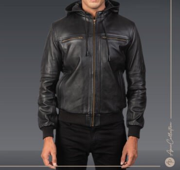 Martin Bouncer Black Leather Hooded Bomber Jacket