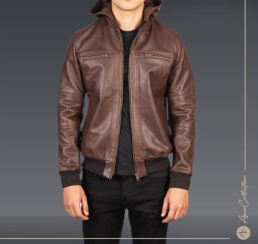 Martin Bouncer Brown Leather Hooded Bomber Jacket