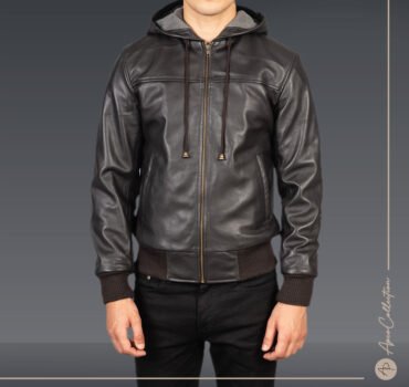 Martin ED Black Hooded Leather Bomber Jacket