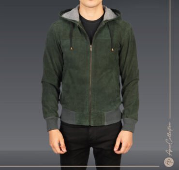 Martin ED Green Suede Hooded Leather Bomber Jacket
