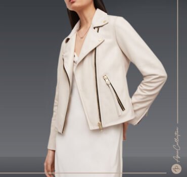 Moniek Cream Leather Biker Jacket
