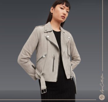 Moniek Grey Suede Leather Biker Jacket
