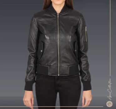 Sarah Black Leather Bomber Jacket