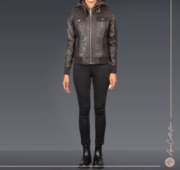 Sarah Brown Hooded Leather Bomber Jacket