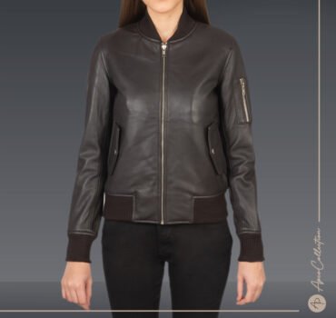 Sarah Maroon Leather Bomber Jacket